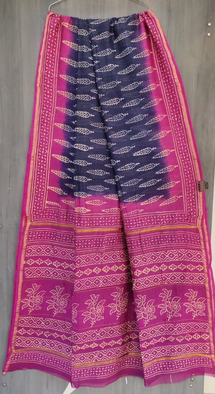 Exclusive new hand block printed Chanderi silk sarees