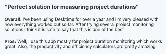 Desktime review: "Perfect solution for measuring project durations"