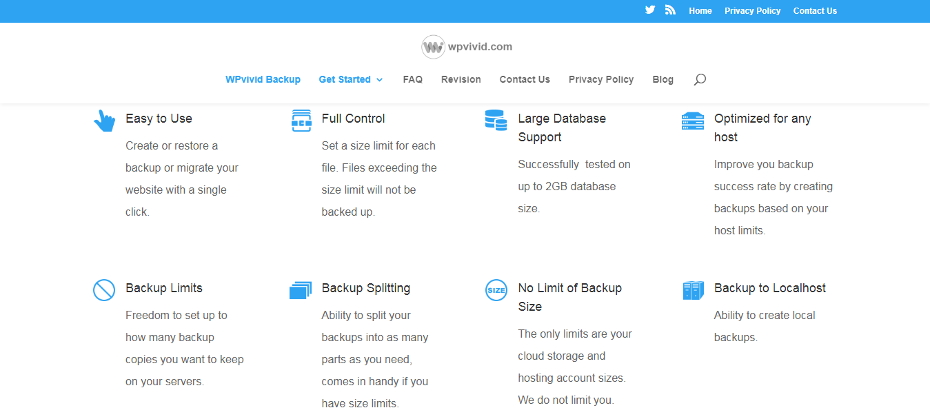 recursos do plug-in de backup wpvivid