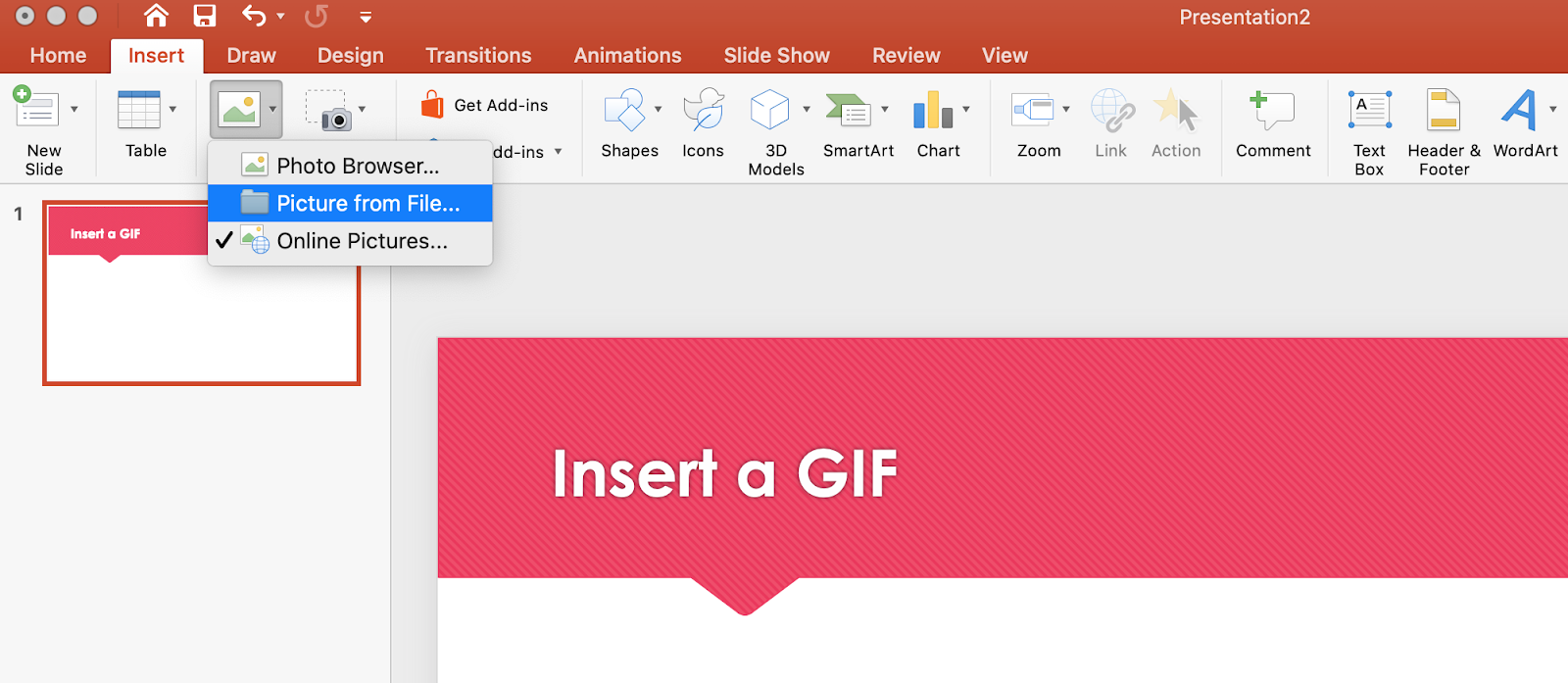 how to add gif on powerpoint mac
