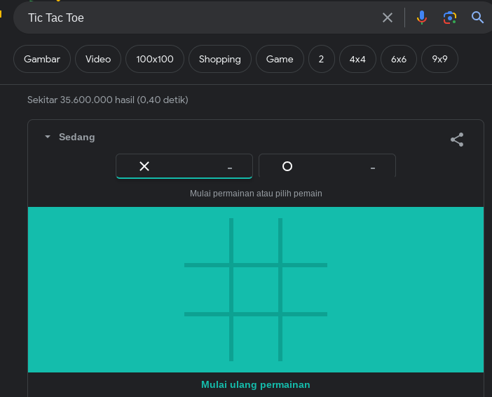 Main Tic Tac Toe di mesin penelusur
