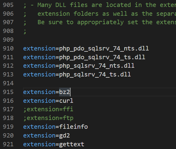 DLLs no arquivo php.ini
