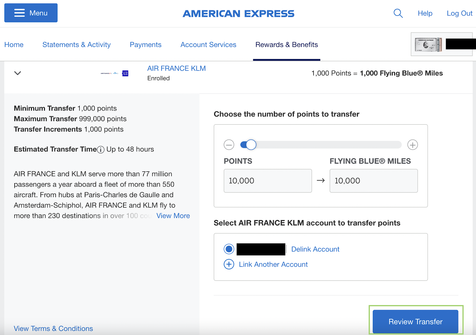 Step seven of how to transfer American Express points to travel partners