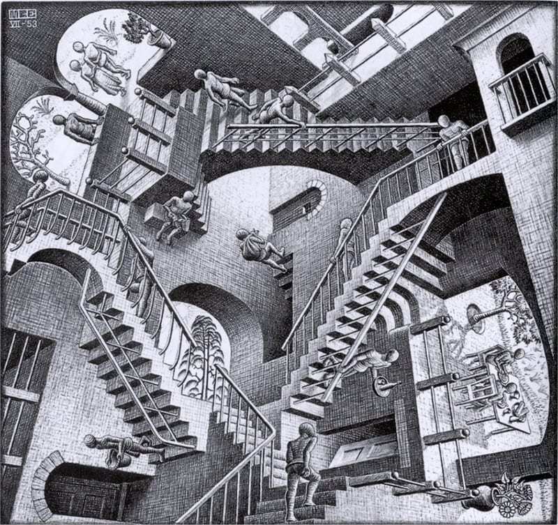 M. C. Escher, Relativity, 1953