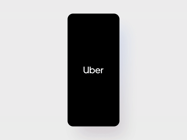 The rider launch transition connects the splash screen and the main screen of the app. Image credit Uber.
