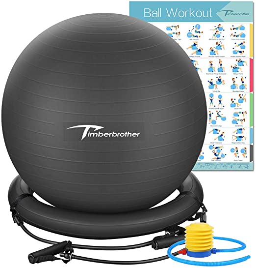 Timberbrother Exercise Ball Chairs with Resistance Bands Workout Poster 16.5”x 22.4”,Stability Ball Base for Gym and Home Exercise