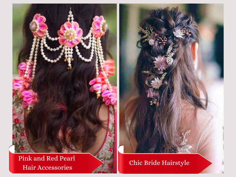 Pink and Red Pearl Hair Accessories and Chic Bride Hairstyle
