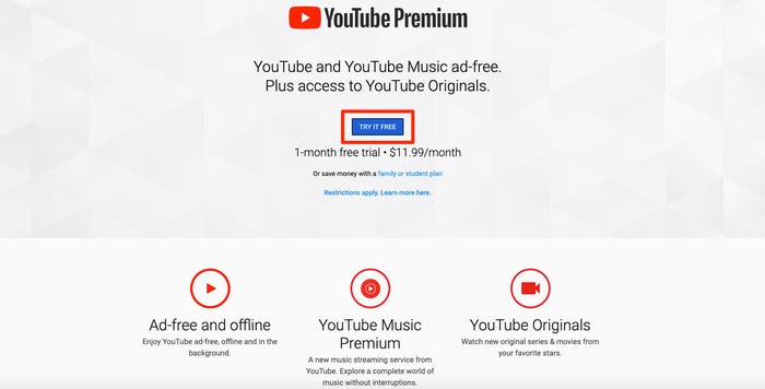 Start the signup process by entering your payment details on the Youtube Premium homepage