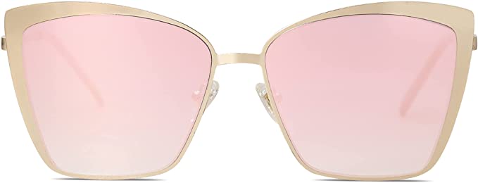 SOJOS Cateye Sunglasses for Women Fashion Mirrored Lens Metal Frame SJ1086
