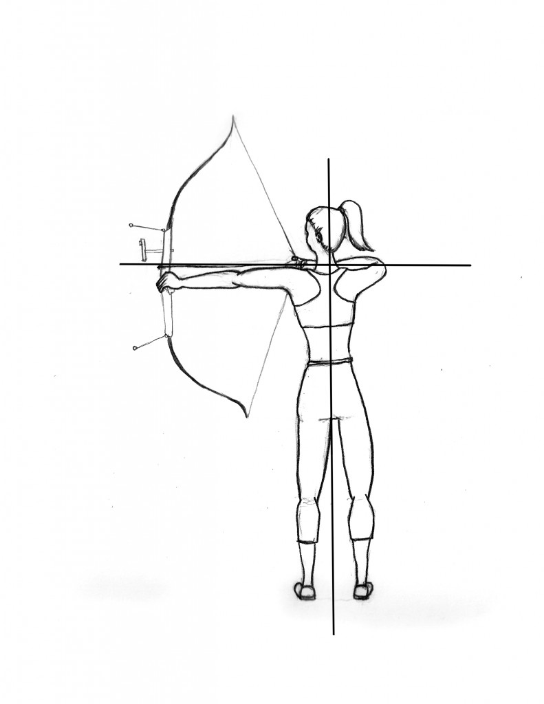Woman drawing a bow.
