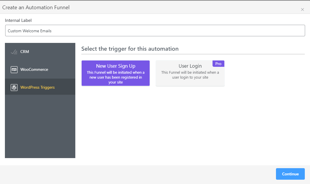 fluentcrm user registration triggger