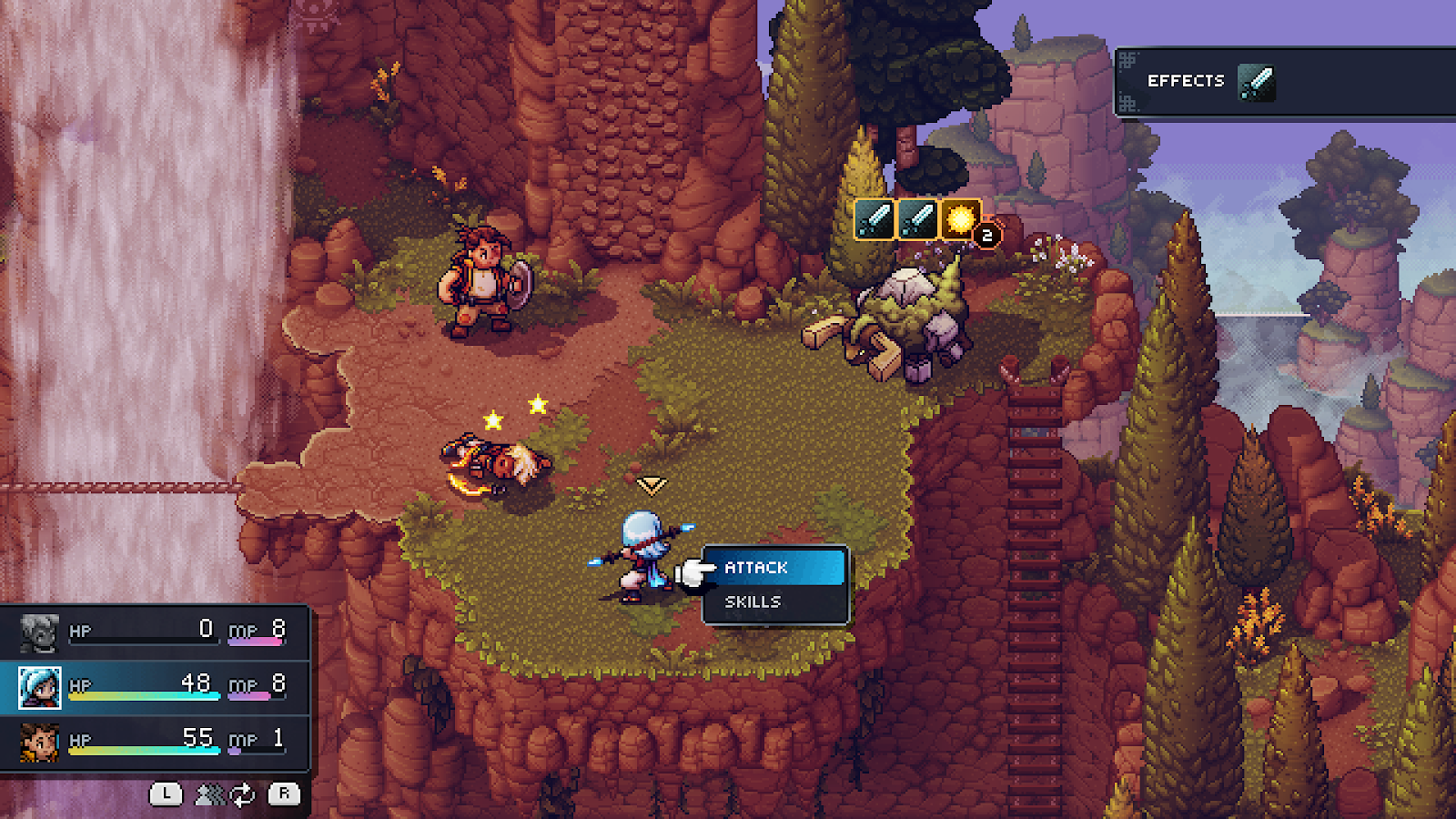 A screenshot of gameplay from Sea of Stars, showcasing the environments and user-interface.
