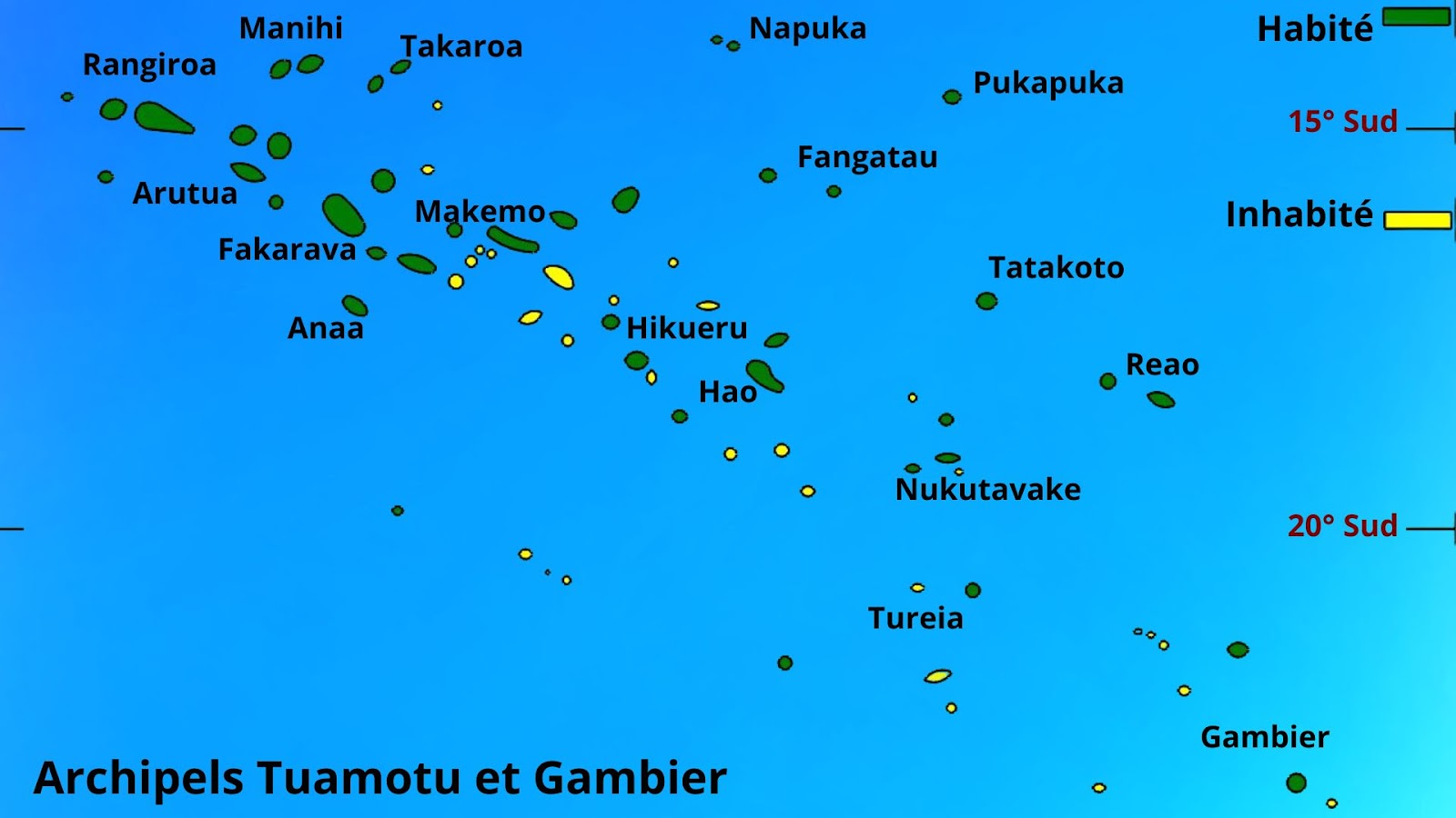 Les îles des archipels Tuamotu et Gambiers