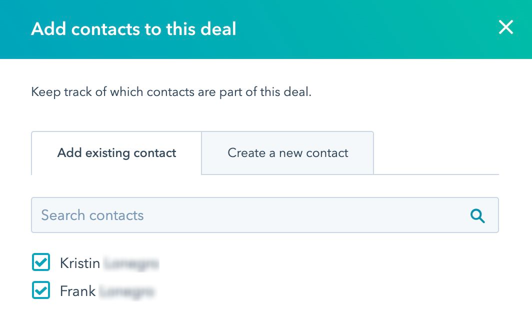 the "add contacts to this deal" function on HubSpot