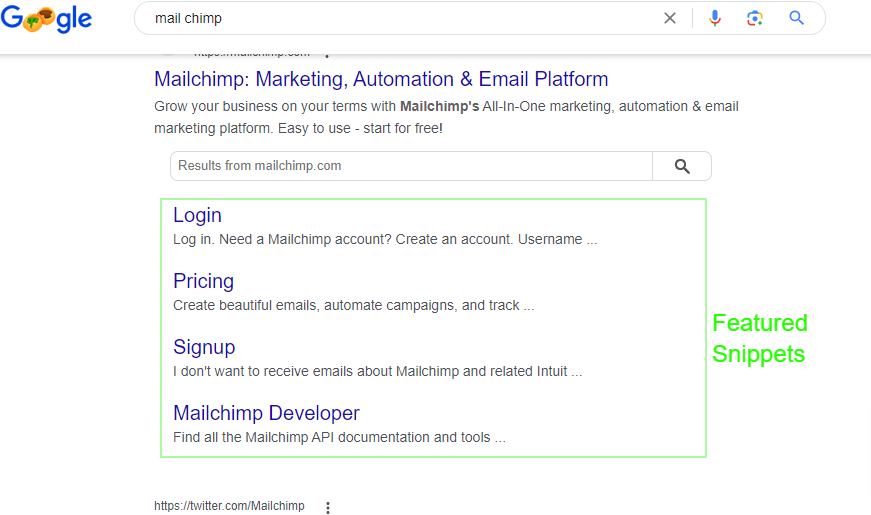 featured snippet listing, screenshot