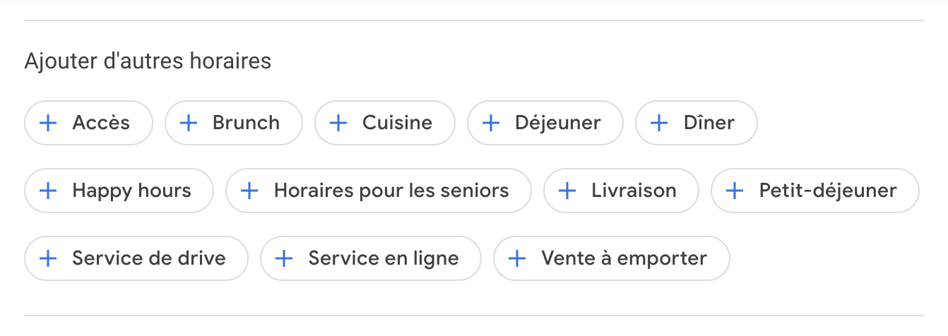 horaires secondaires suggérés par Google
