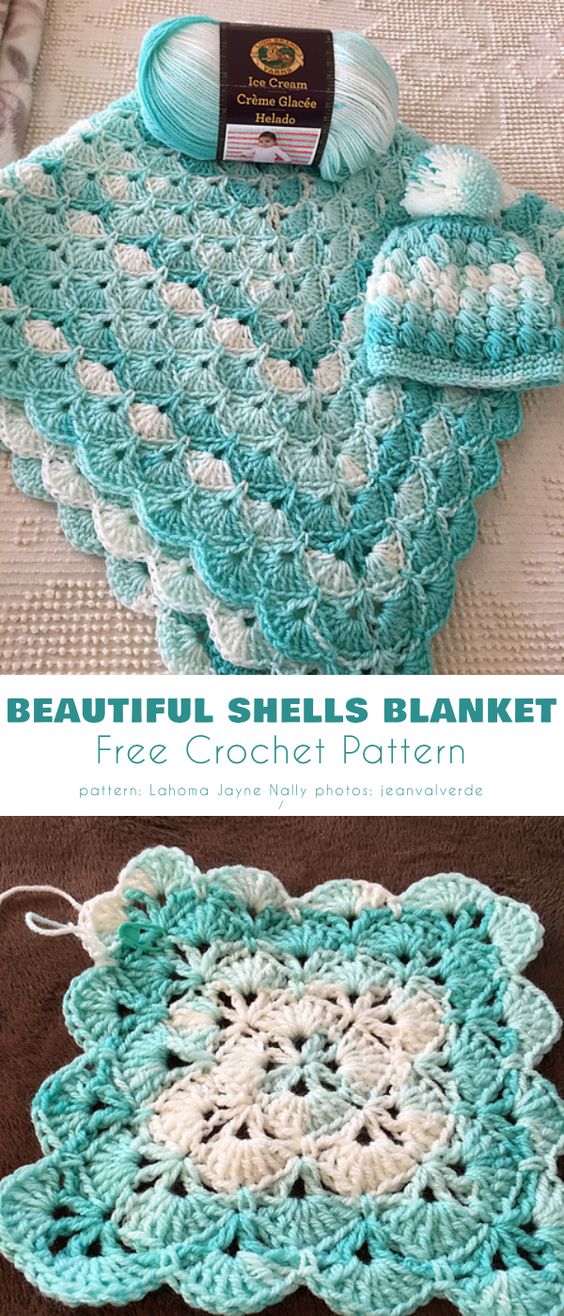 square crochet blanket with shell stitch