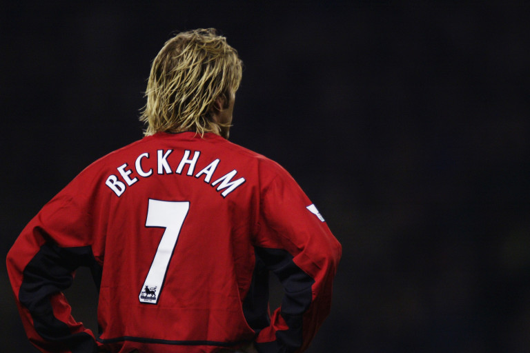 Image of former English player - David Beckham in the number 7 shirt