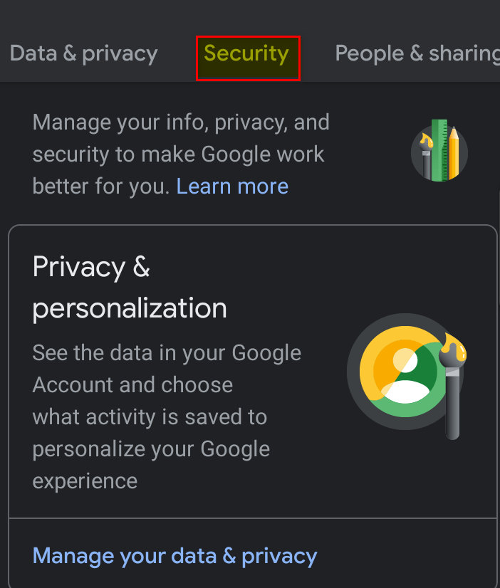 privacy and personaligation and security option