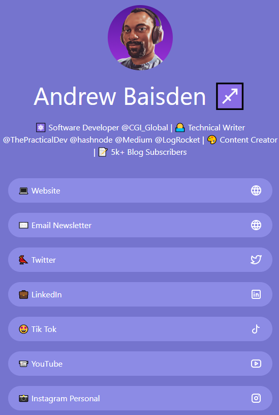 Limey bio page by Andrew Baisden - Software Developer | Technical writer | 5k+ Blog Subscribers