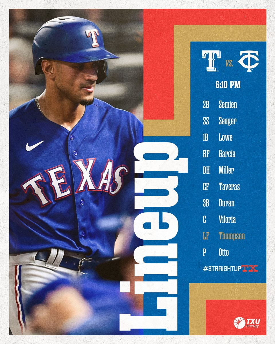 Texas Rangers Lineup at the Minnesota Twins - August 20th, 2022