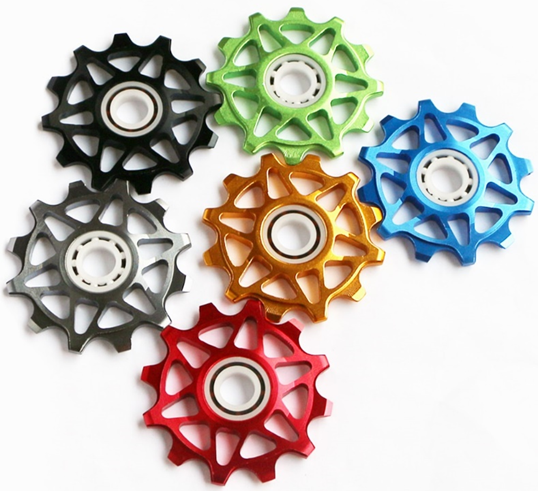 Brightly colored ceramic jockey wheels like these could brighten up your mountain bike and help you to perform better creating a professional impression overall.