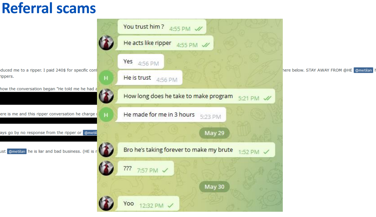 Screenshot of conversation between cybercriminal
