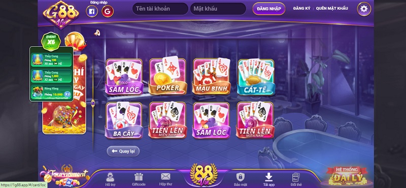 Cổng game 1G88 sở hữu kho game đa dạng với những tựa game bài hấp dẫn