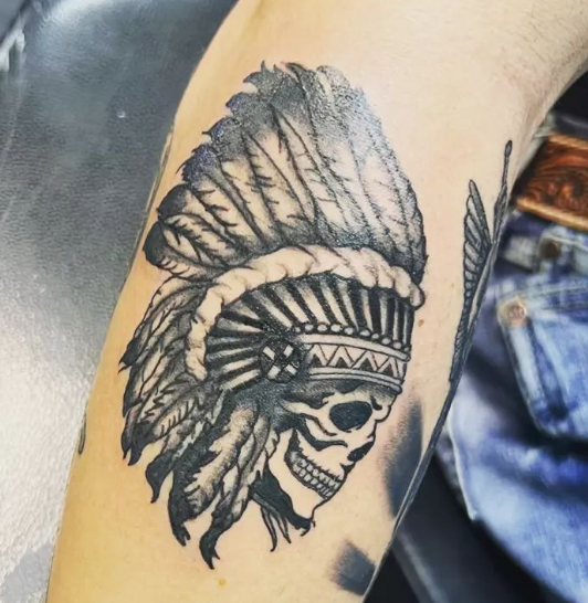 Feathered Indian Skull Tattoo Design Native