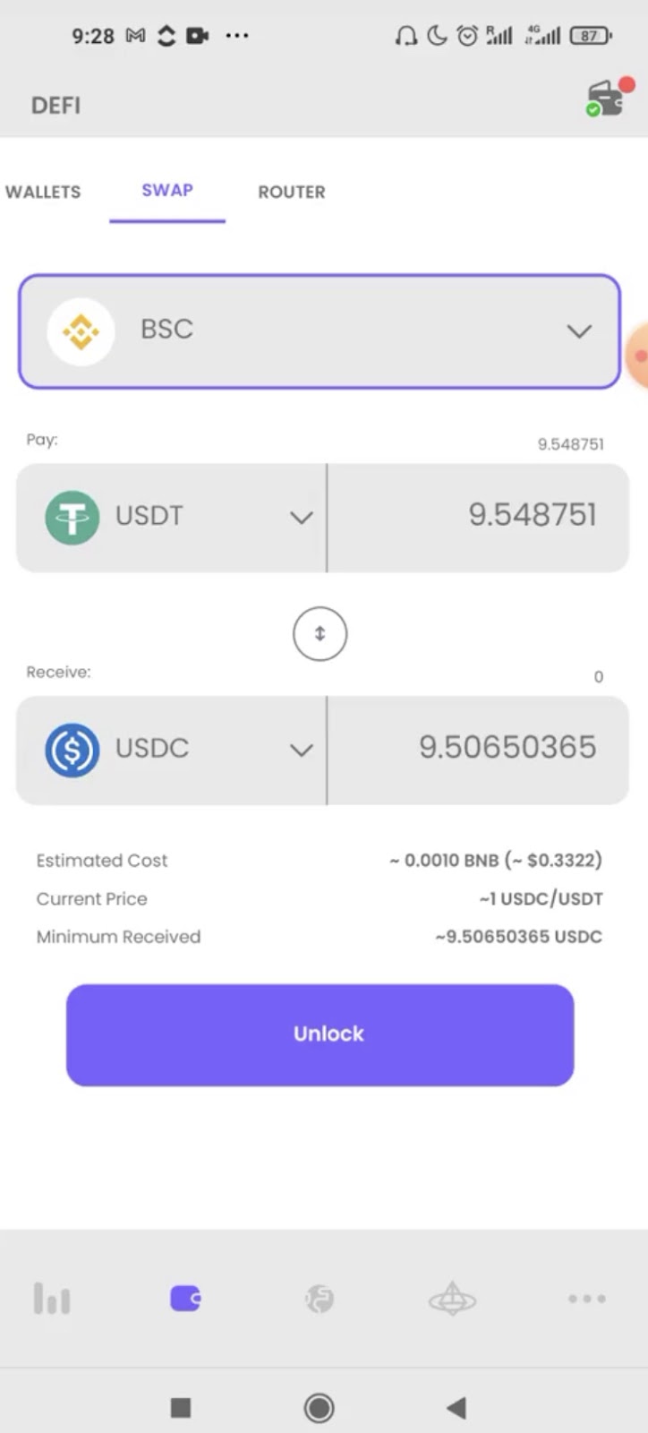 Swap tokens via Dopamine App