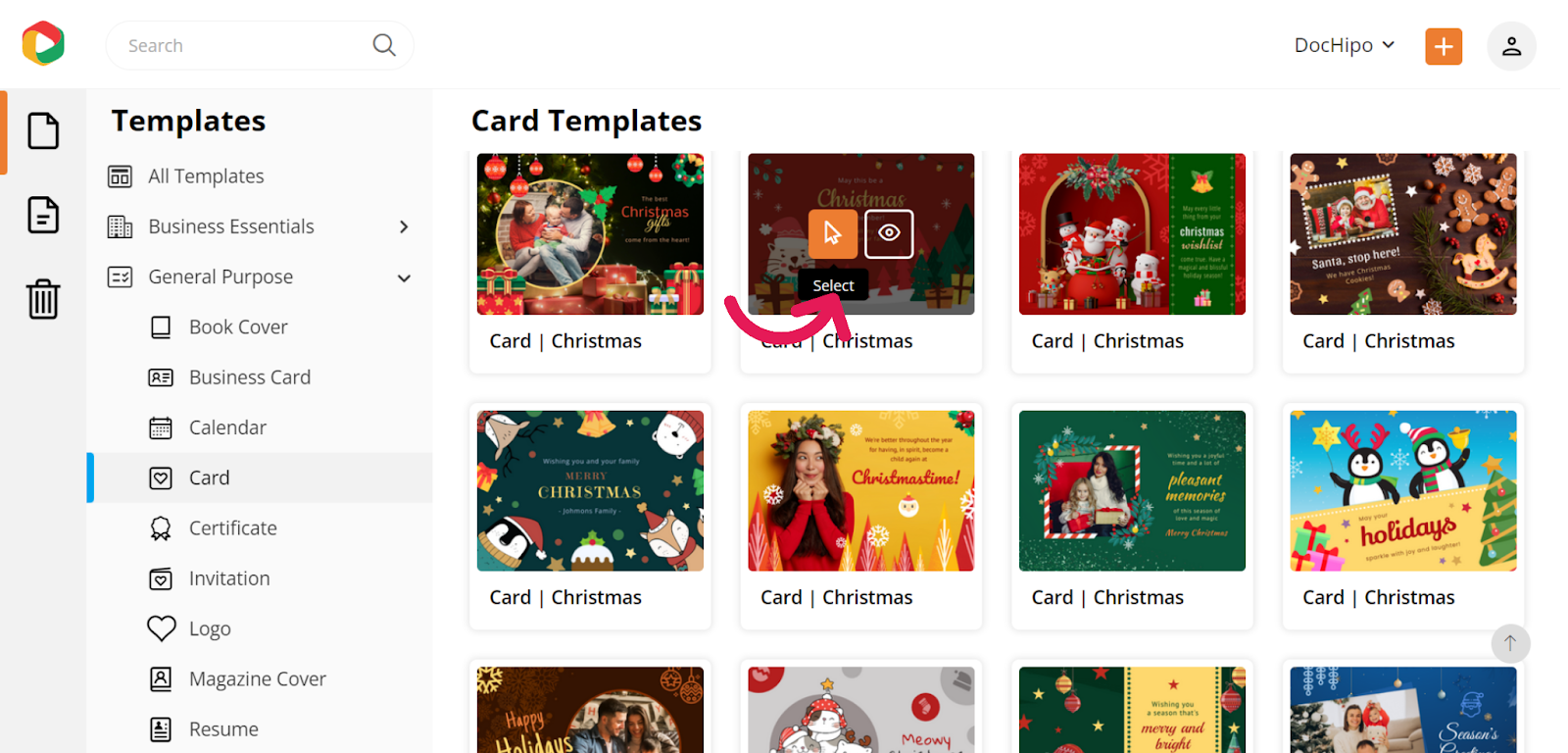 Select a Christmas Card Template