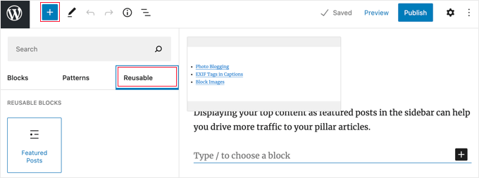 Adicionando Bloco Reutilizável