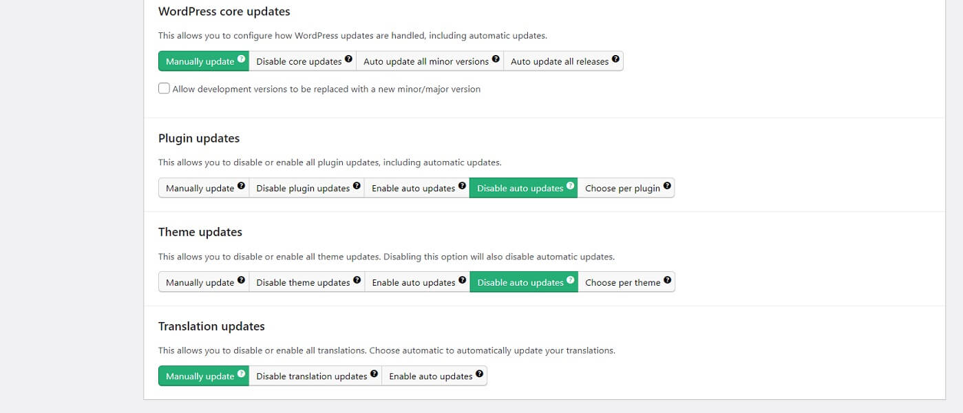 Disabling automatic updates in Easy Updates Manager.