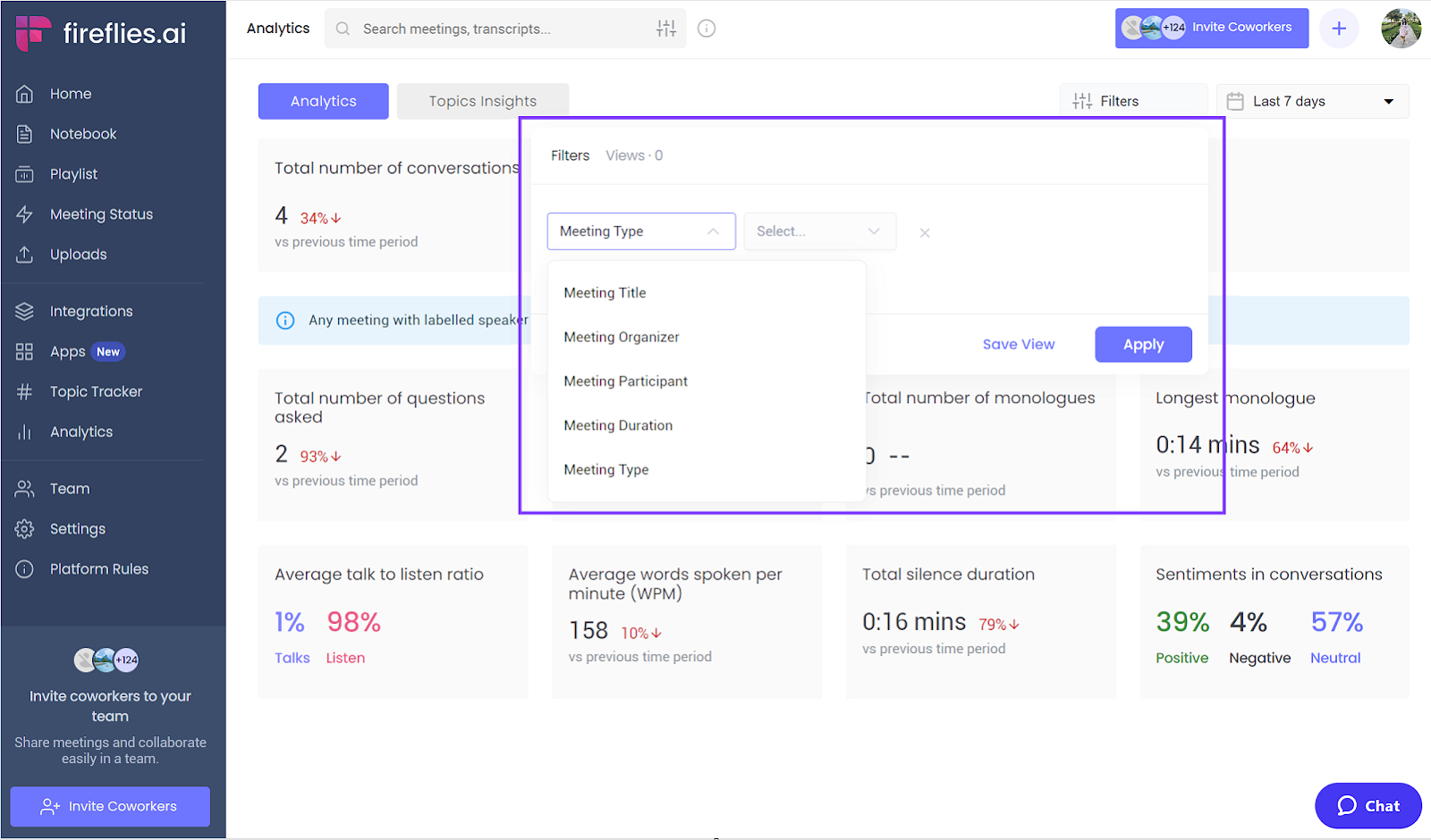 Conversation intelligence - Select the Filter