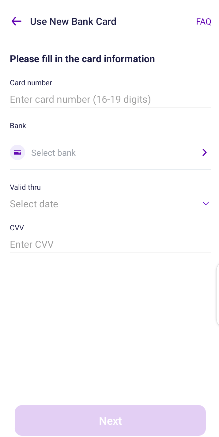Enter debit card details