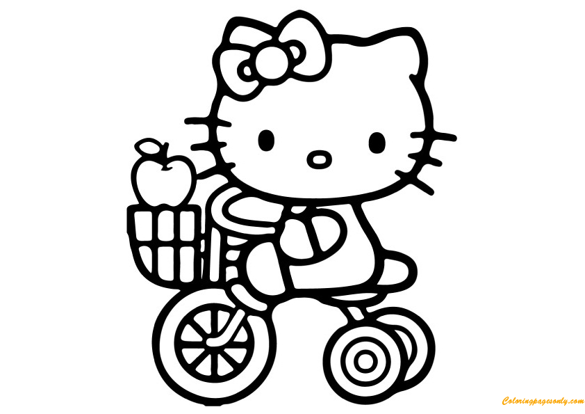 Hello Kitty With Her Bike Coloring Pages