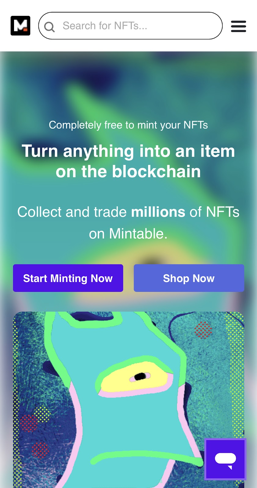 screenshot of mintable website.