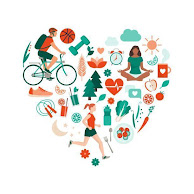 Healthy lifestyle and self-care concept Healthy lifestyle and self-care concept with food, sports and nature icons arranged in a heart shape heart care stock illustrations