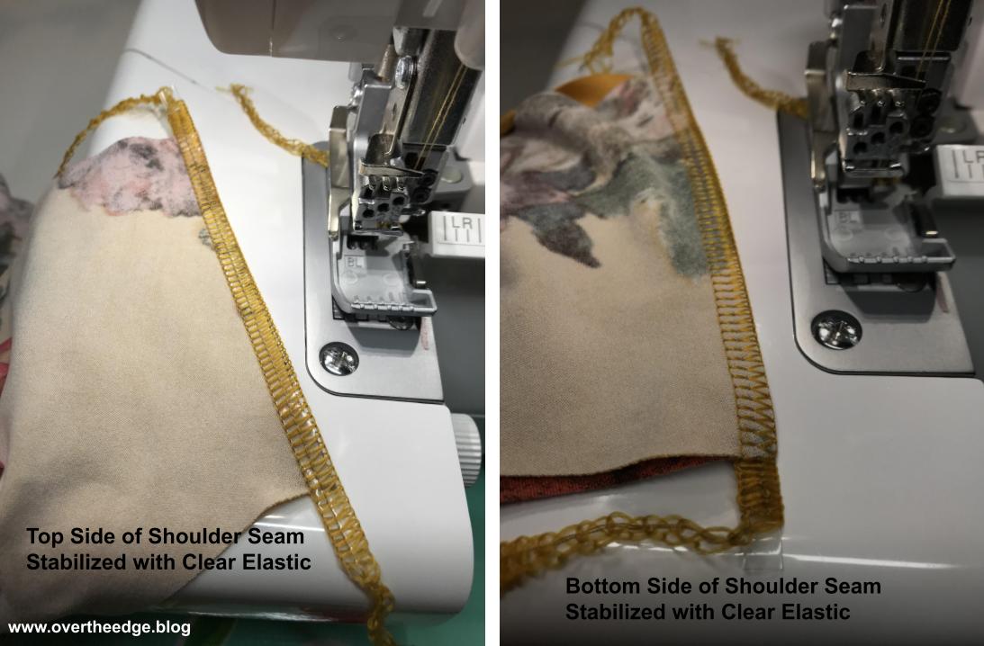 stabilize shoulder seams with clear elastic and serger