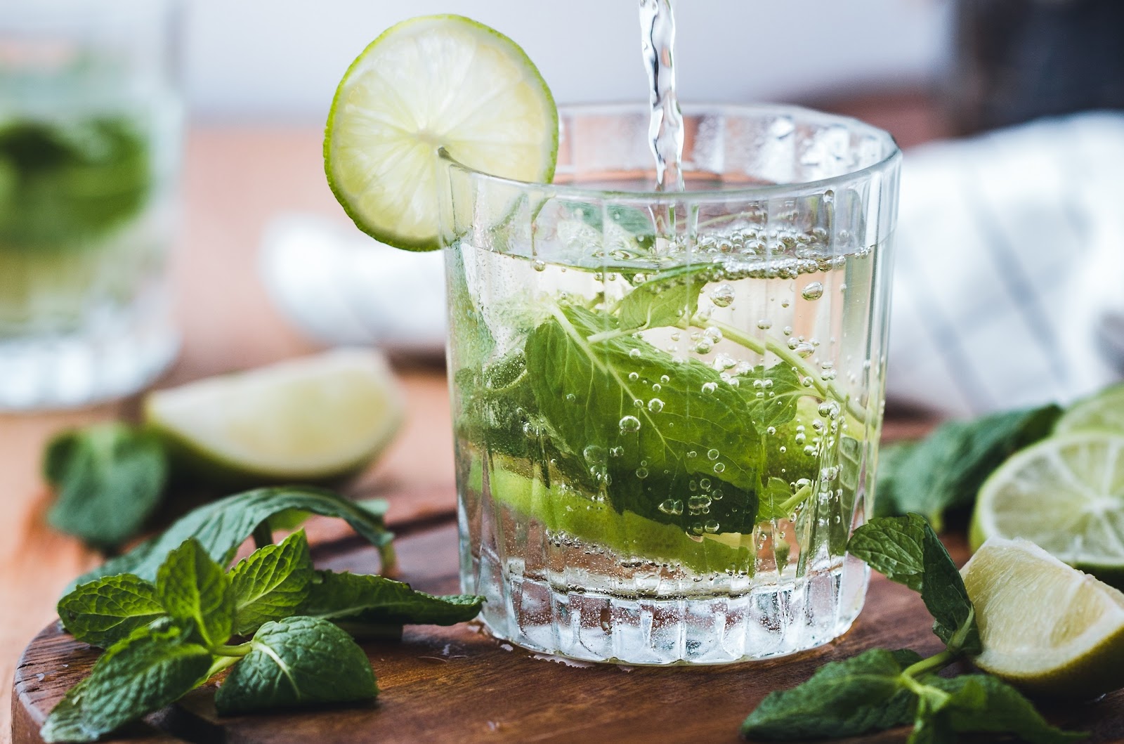 Mint leaves in water