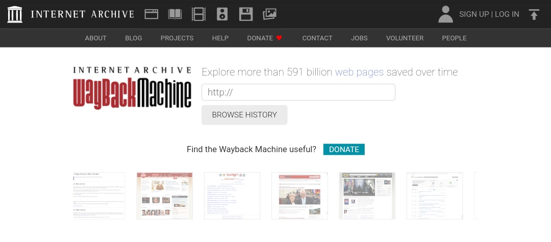 Screenshot of Internet Archive Wayback Machine homepage 