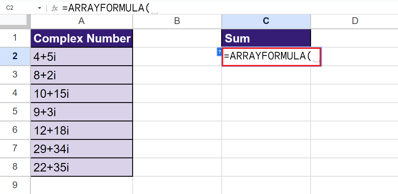IMSUM Function in Google Sheets