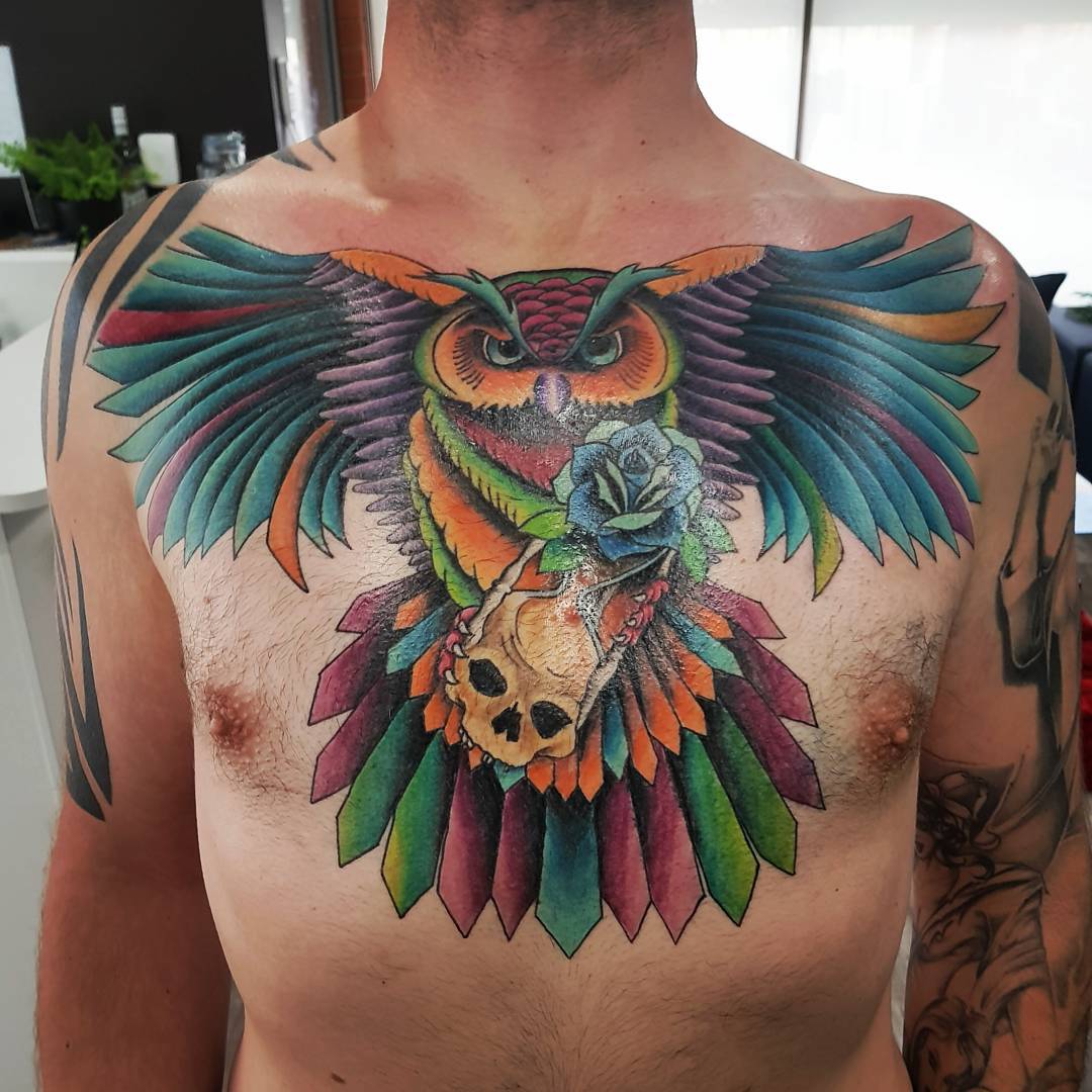 rose and owl tattoo