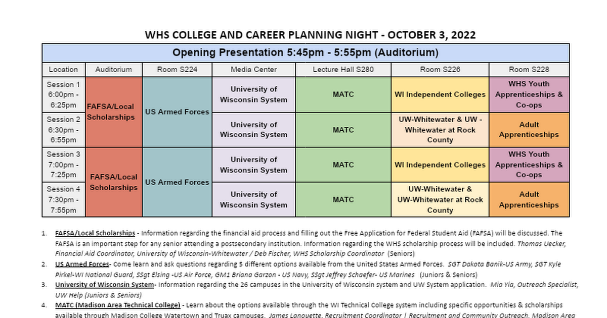 2022-2023 College & Career Night Session Descriptions