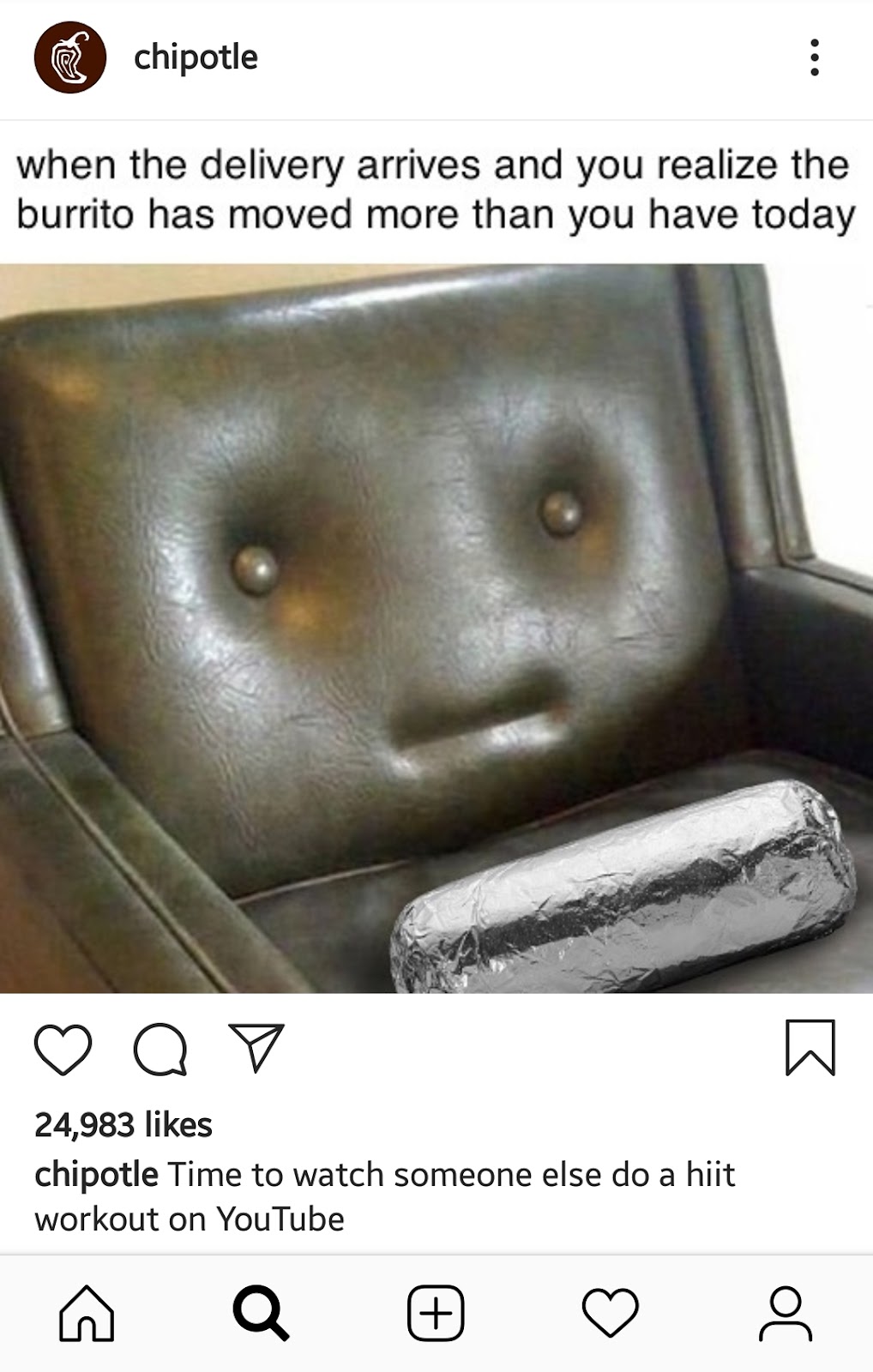 Chipotle, an example of humor brand voice on Instagram