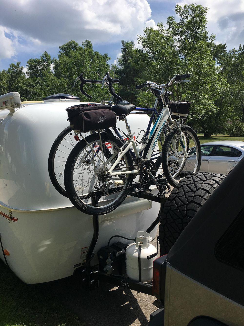 "I wanted to get a rack that would be fully adjustable for the front of my  camper. Regular hitch racks have only one position a… | Bike rack, Hitch  rack, Bike
