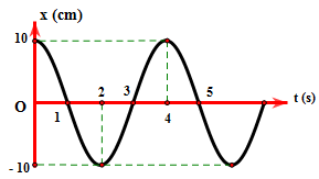 Đồ thị dưới đây biểu diễn x = Acos(ωt + φ). Phương trình dao động là
