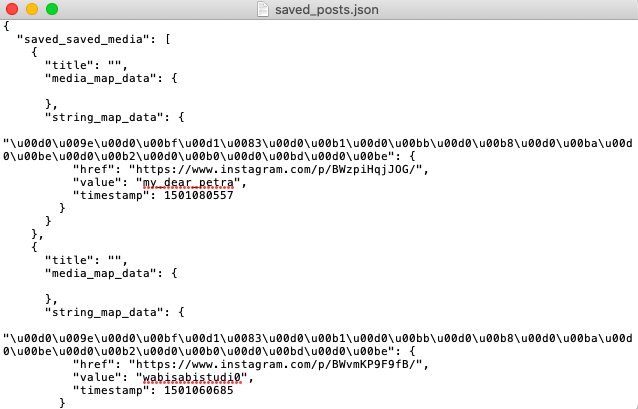 Пример данных, скачанных в JSON.