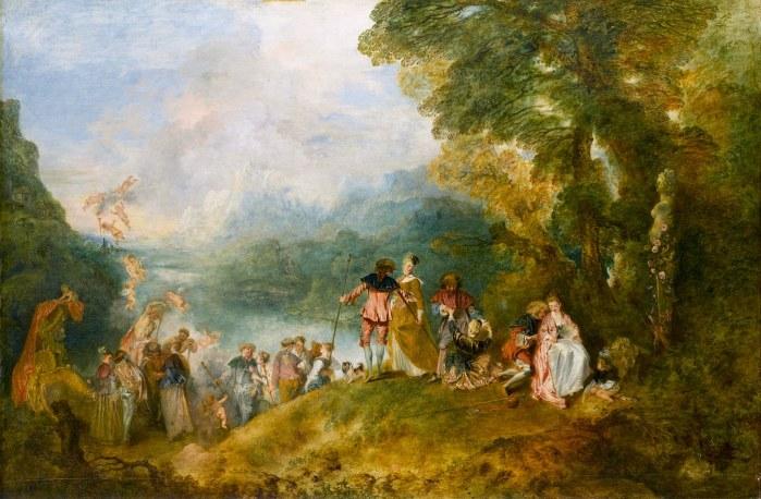 Antoine Watteau, Pèlerinage à l’île de Cythère, dit l’Embarquement pour Cythère, 1717, huile sur toile, Musée du Louvre, Paris