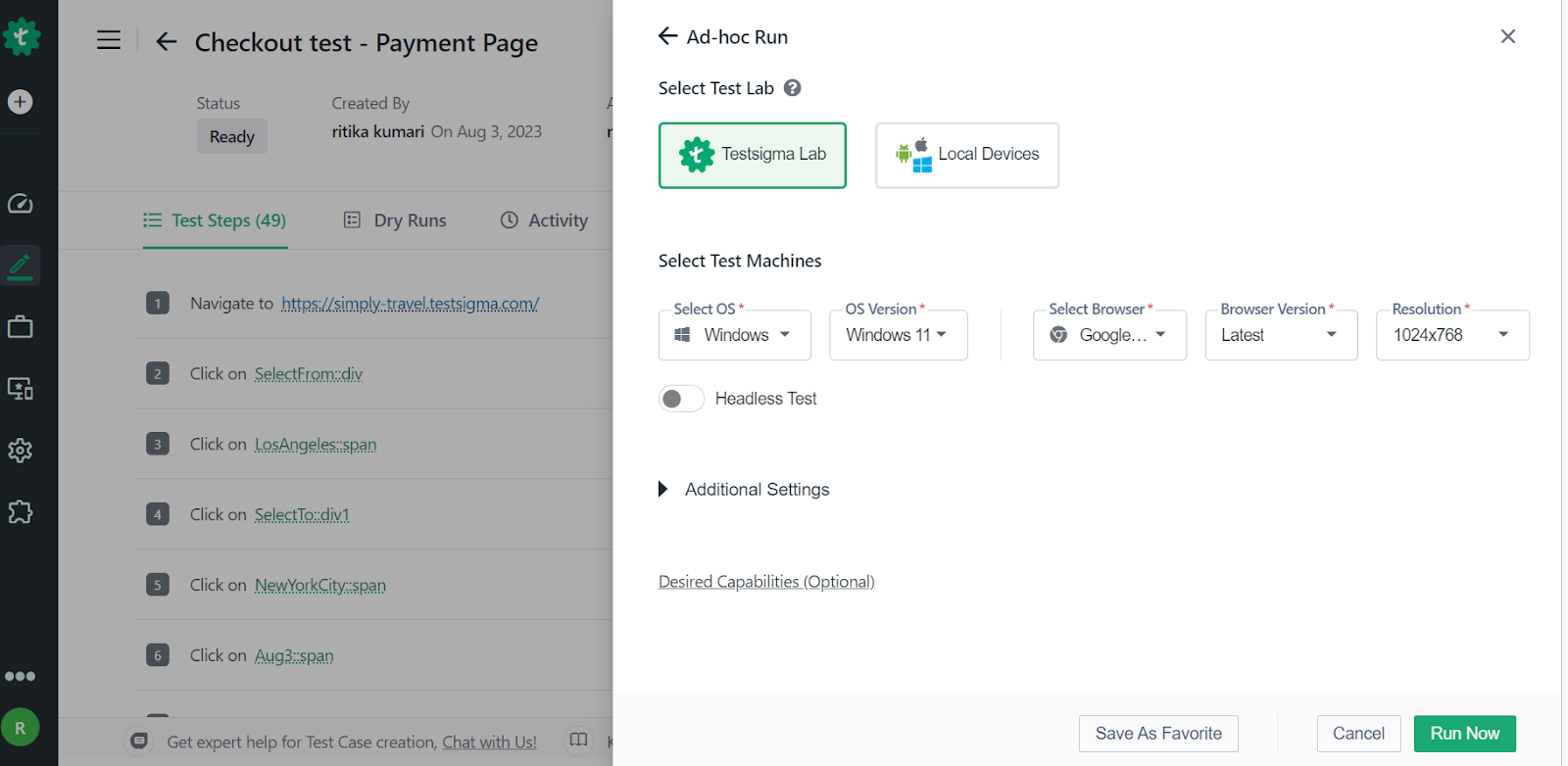 checkout test payment page